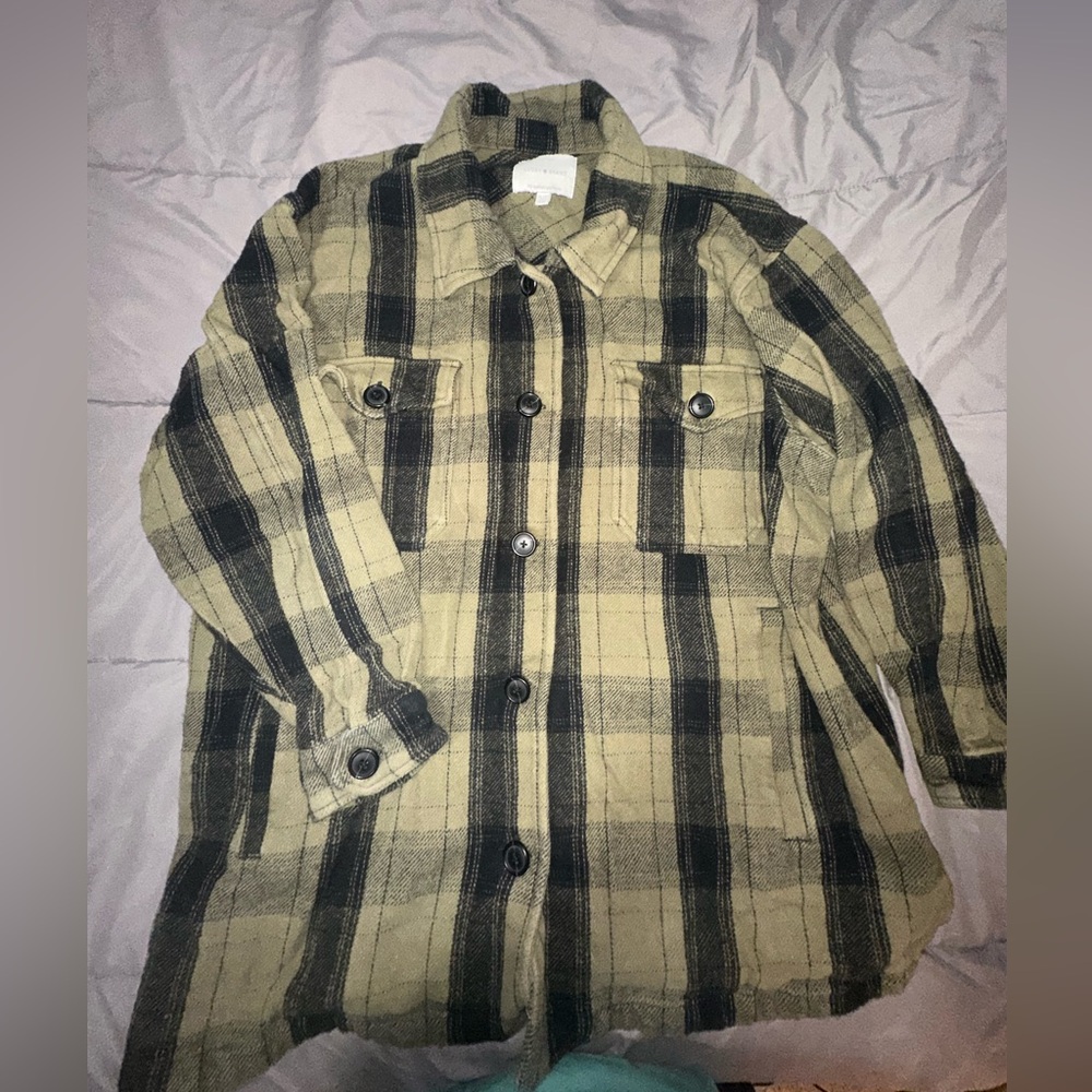 Lucky Brand Olive & Black Plaid Shirt Jacket